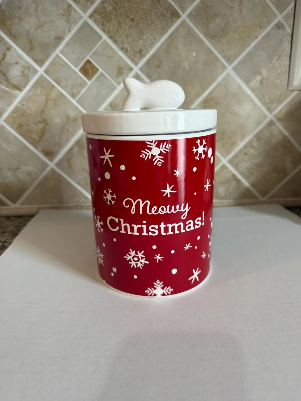 Wondershop at Target Red and White 'Meowy Christmas!' Holiday Pet Treat Jar